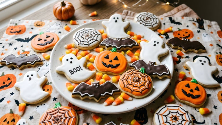 Biscoitos decorados com o tema halloween