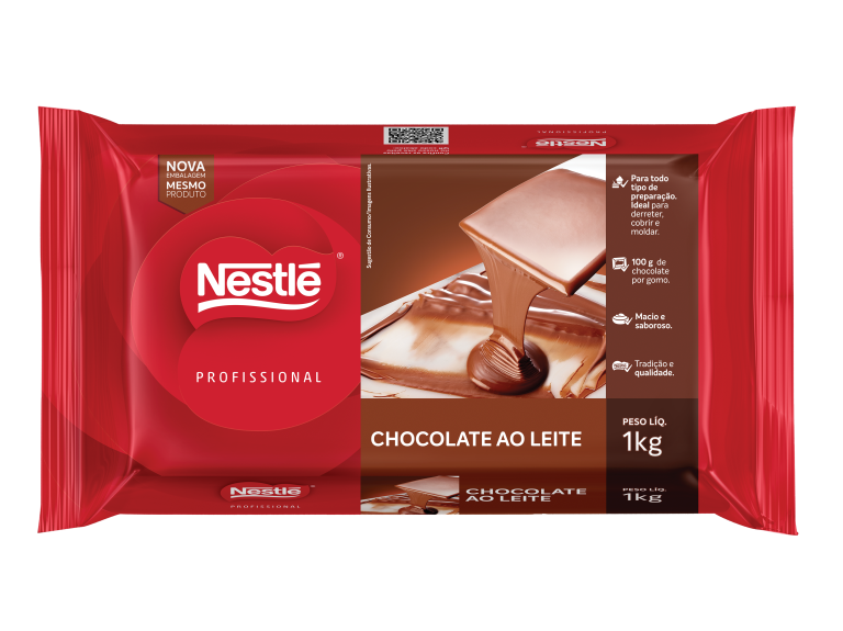 A barra de chocolate ao leite 1 kg, de Nestlé Professional, é ideal para uso profissional. Oferece derretimento uniforme, exc