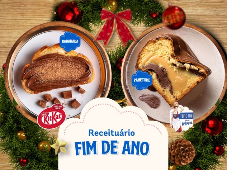 Panetone recheado utilizando produto Moça Dulce de Leche e Kitkat