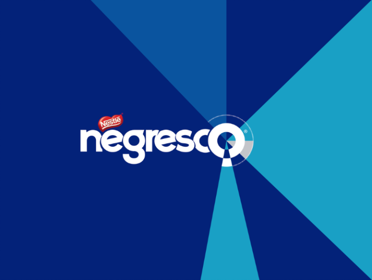 Logo de Negresco sobre grafismos em tons de azul