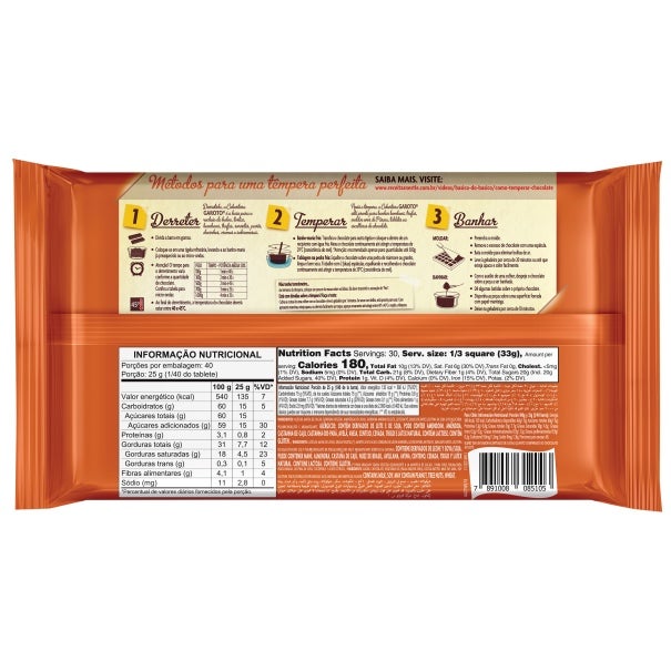 Barra de Chocolate Blend Garoto 1KG Informação Nutricional