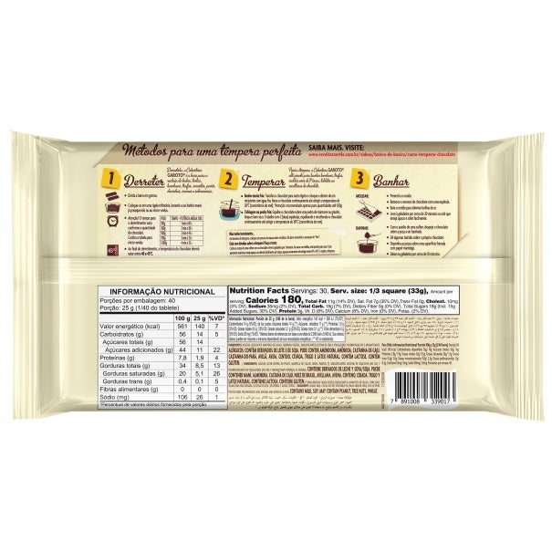 Barra de Chocolate Branco Garoto 1kg informação nutricional
