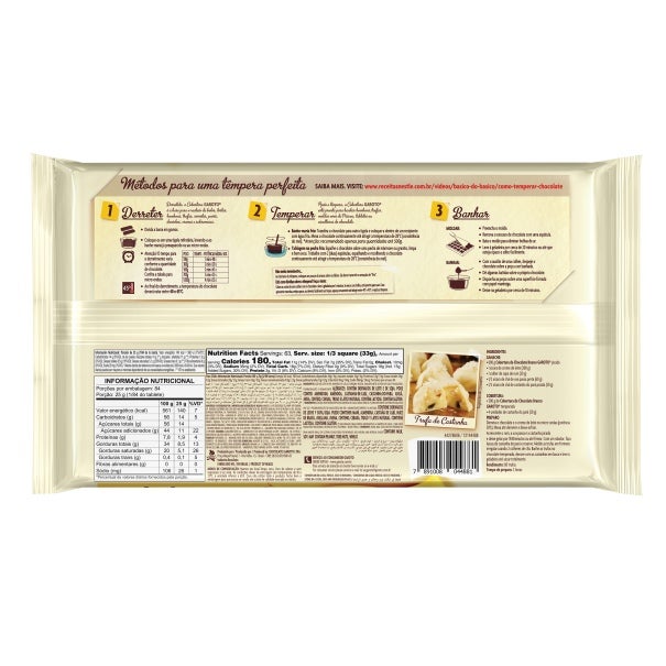 Barra de Chocolate Branco Garoto 2,1KG Informção Nutricional