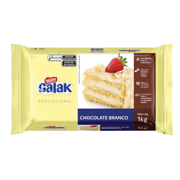 A barra de chocolate Galak 1 kg, de Nestlé Professional, é ideal para uso profissional.