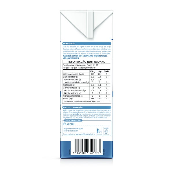 Caixa Creme Culinário NESTLÉ® 1kg informação nutricional
