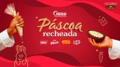 Banner de Páscoa Nestlé Professional com o conceito “Páscoa recheada”, destacando marcas como Nestlé, Moça, Garoto e KitKat,